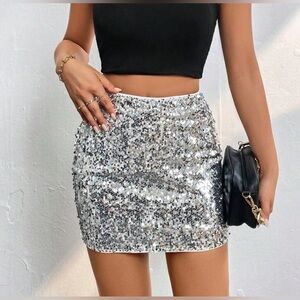 Sequin Mini Skirt - Silver Sparkle